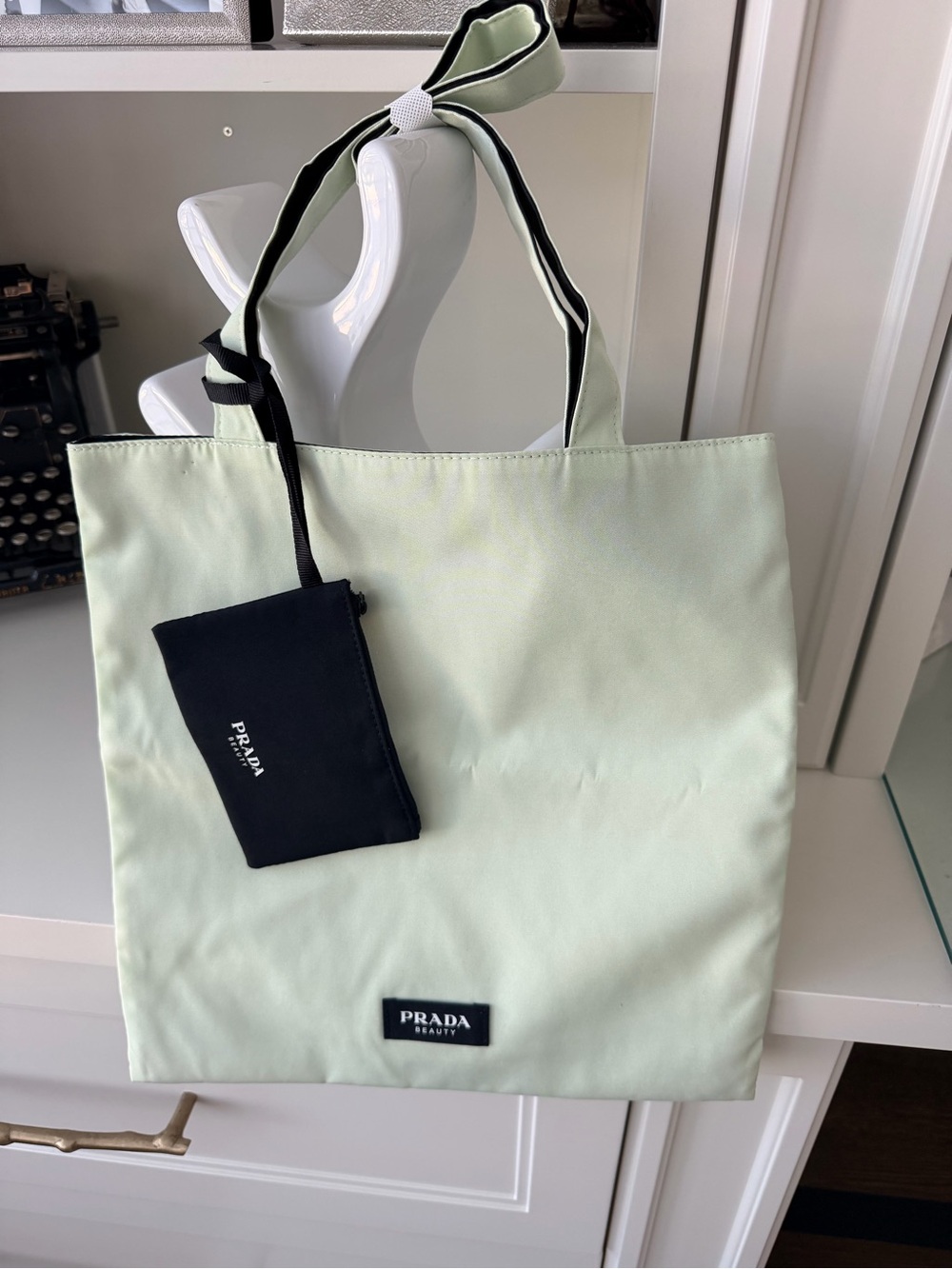 PRADA Beauty Shoulder Tote Shopping Bag Light Green & Black Reversible BRAND NEW